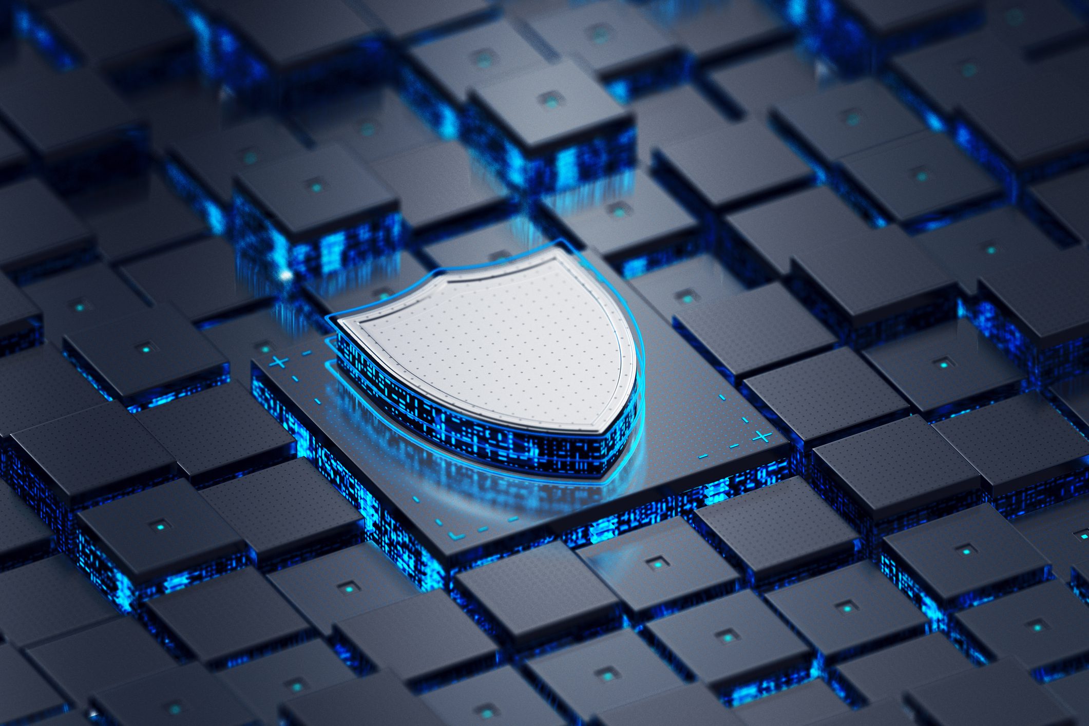 Digital shield on circuit board background.